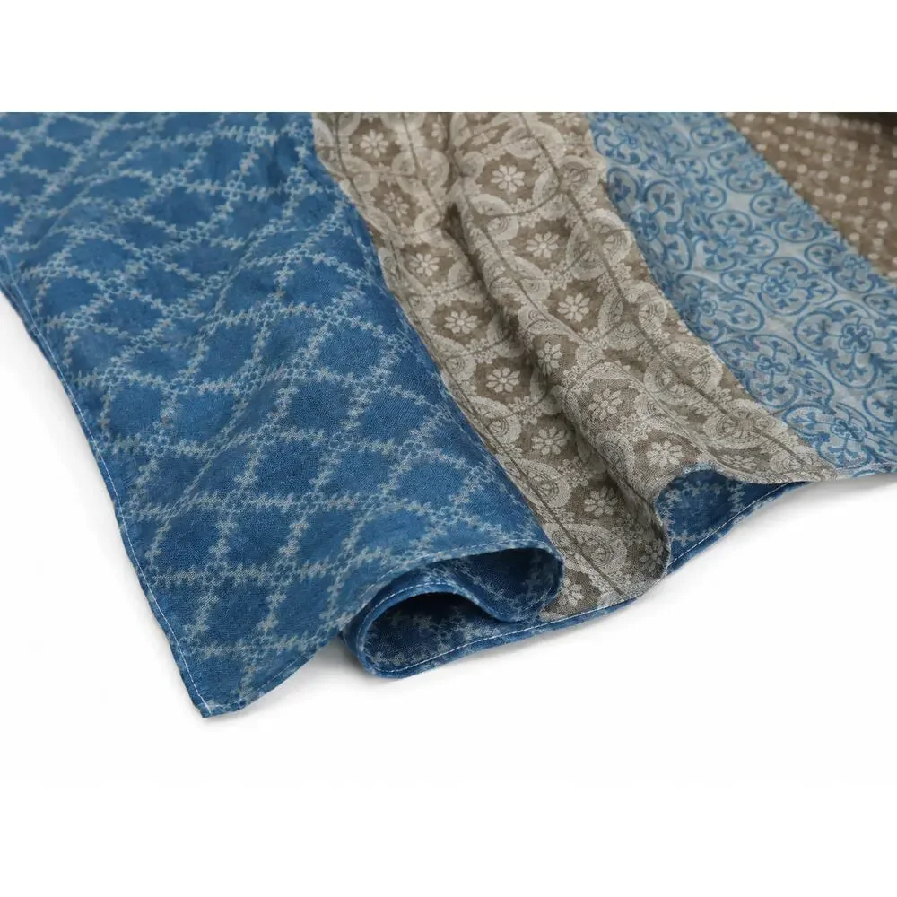 Laura Sorrento Blue Taupe Printed Scarf 36 x 72 NWT Italian Boutique